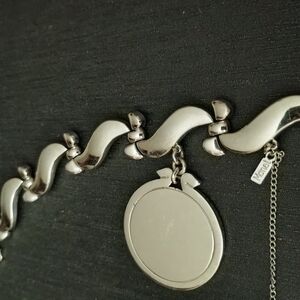 Monet Silver Wave Medallion Bracelet 7"